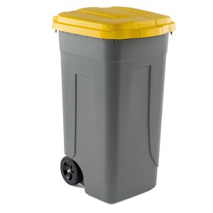 Bidone mobile - con chiusura a clip - 49x54x85 cm - 100 L - grigio/giallo - Mobil Plastic - immagine 1