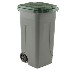 Bidone mobile - con chiusura a clip - 49x54x85 cm - 100 L - grigio/verde - Mobil Plastic - immagine 1