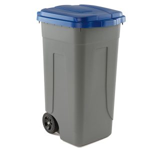 Bidone mobile - con chiusura a clip - 49x54x85 cm - 100 L - grigio/blu - Mobil Plastic - immagine 1