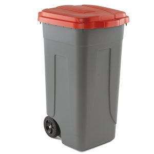 Bidone mobile - 49x54x85 cm - con chiusura a clip - 100 L - grigio/rosso - Mobil Plastic - immagine 1