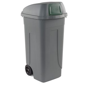 Bidone mobile Push - con coperchio - 49x54x95 cm - 100 L - grigio/verde - Mobil Plastic - immagine 1