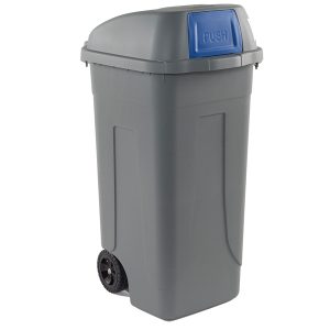 Bidone mobile Push - con coperchio - 49x54x95 cm - 100 L - grigio/blu - Mobil Plastic - immagine 1