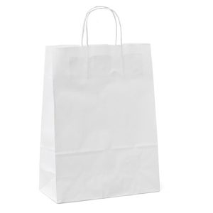 Shopper - maniglie cordino - 18 x 8 x 24 cm - carta kraft - bianco - Mainetti Bags - conf. 25 pezzi - immagine 1