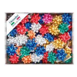 Stelle di nastro liscio 6800 - 10 mm x diam. 5 cm - colori natalizi assortiti - Brizzolari - conf. 100 pezzi - immagine 1