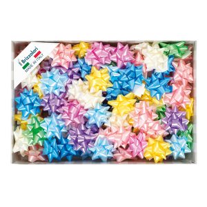 Stelle di nastro liscio 6800 - 14 mm - diam. 6,5cm - colori primaverili assortiti - Brizzolari - conf. 100 pezzi - immagine 1
