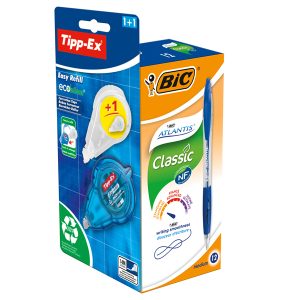 Penna a scatto Atlantis Classic Bic blu + correttore Tipp-Ex  - promo box 12 + 1 pezzi - immagine 1