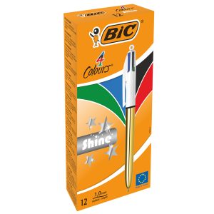 Penna sfera scatto multifunzione 4 Colors Shine - punta 1,0 mm - fusto oro - Bic – conf. 12 pezzi - immagine 2