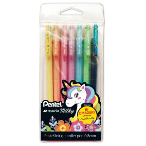 Roller gel Hybrid Milky - punta 0,8 mm - colori assortiti pastel - Pentel - astuccio 6 + 1 pezzi - immagine 1