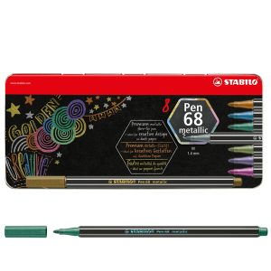 Pennarelli Pen 68 - colori assortiti metallic - Stabilo - scatola in metallo 8 pezzi - immagine 1