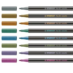 Pennarelli Pen 68 - colori assortiti metallic - Stabilo - scatola in metallo 8 pezzi - immagine 2