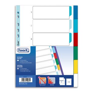 Divisori Neutri a 6 tacche - PP - A4 - colori assortiti - Favorit - immagine 1