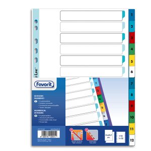 Divisori numerici 12 tacche - A4 - PP - colori assortiti - Favorit - immagine 1