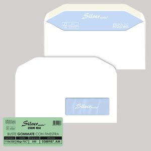 Busta Silver Matic Lux FSC® - con finestra - gommata - 11 x 23 cm - 80 gr - bianco - Pigna Envelopes - conf. 500 pezzi - immagine 1