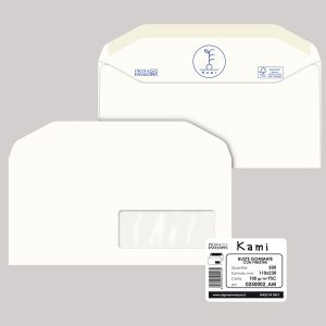 Busta Kami Gommata - con finestra - 11 x 23 cm - 100 gr - carta riciclata FSC® - bianco - Pigna Envelopes - conf. 500 pezzi - immagine 1