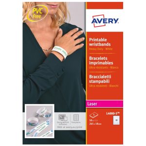 Braccialetti identificativi stampabili - bianco - 5 fogli - 10 et/fg - A4 - Avery - immagine 1