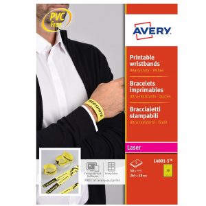 Braccialetti identificativi stampabili - giallo - 5 fogli - 10 et/fg - A4 - Avery - immagine 1