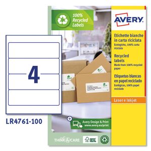 Etichette per raccoglitori - in carta riciclata - permanenti - 61 x 192 mm - 4 et/fg - 100 fogli - bianco - Avery - immagine 1