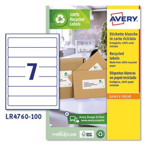Etichette per raccoglitori - in carta riciclata - permanenti - 38 x 192 mm - 7 et/fg - 100 fogli - bianco - Avery - immagine 1