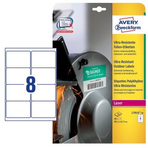 Etichette protezione e sicurezza - in PE - laser - permanenti - 99,1 x 67,7 mm - 8 et/fg - 10 fogli -  bianco - Avery - immagine 1