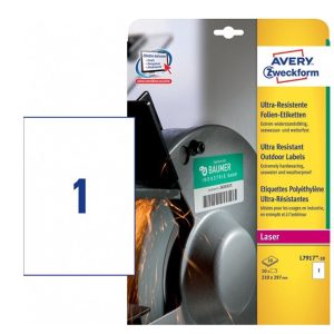 Etichette protezione e sicurezza - in PE - laser - permanenti - 210 x 297 mm - 1 et/fg - 10 fogli -  bianco - Avery - immagine 1