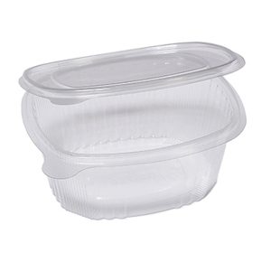 Contenitori ovali in PET - con coperchio incernierato - 16 x 13,5 x 6,2 cm - Europack - conf. 50 pezzi - immagine 1