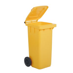 Bidone carrellato per raccolta differenziata - 240 L - giallo - MobilPlastic - immagine 1