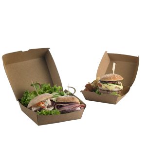 Scatole per hamburger Street Food in carta kraft - 16 x 16 x 9 cm - Leone - conf. 50 pezzi - immagine 1