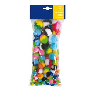Pom-pon a strisce - 10-35 mm - colori assortiti - DECO - busta 100 pezzi - immagine 1
