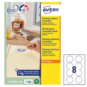 Etichette adesive tonde L4850 - in carta - rimovibili - diametro 63,5 mm - 8 et/fg - 25 fogli - bianco - Avery - immagine 1