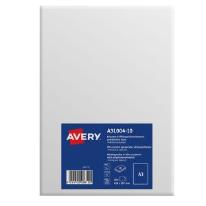 Etichette adesive - in PE - permanenti - 420 x 297 mm - 1 et/fg - 10 fogli - bianco opaco - Avery - immagine 1