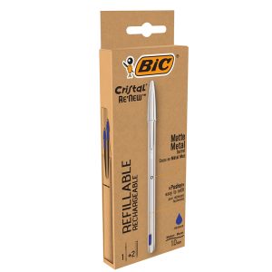 Penna sfera Cristal Re'New - con cappuccio - 1 mm - blu - Bic - immagine 1