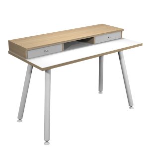 Postazione Home-Office - con sopralzo - gambe in metallo -120 x 60 x H 74,4 cm - bianco / rovere - immagine 1