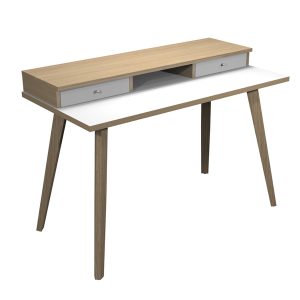 Postazione Home-Office - con sopralzo - gambe in legno -120 x 60 x H 74,4 cm - bianco / rovere - immagine 1
