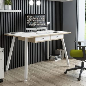 Postazione Home-Office - con sottopiano - gambe in metallo -120 x 60 x H 74,4 cm - bianco / rovere - immagine 2