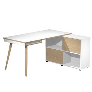 Workstation Midi - gambe in legno - 130 x 120 x H 81,5 cm - bianco / rovere - immagine 1