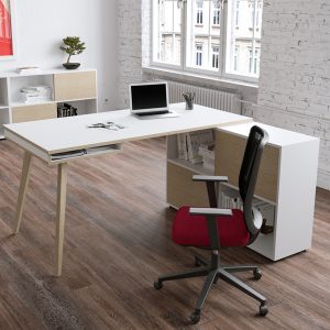 Workstation Midi - gambe in legno - 130 x 120 x H 81,5 cm - bianco / rovere - immagine 2