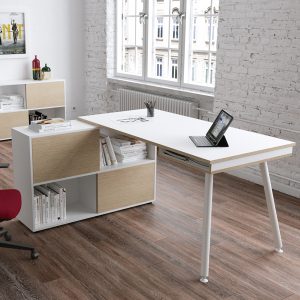 Workstation Maxi - gambe in metallo - 160 x 140 x H 81,5 cm - bianco / rovere - immagine 1