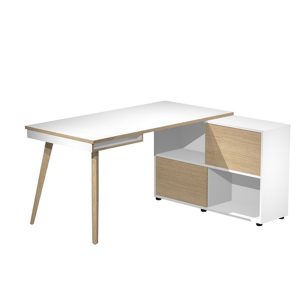 Workstation Maxi - gambe in legno - 160 x 140 x H 81,5 cm - bianco / rovere - immagine 1