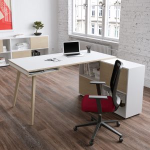 Workstation Maxi - gambe in legno - 160 x 140 x H 81,5 cm - bianco / rovere - immagine 2