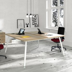Scrivania Skinny Metal a 2 postazioni contrapp. - 140 x 166 cm - bianco / rovere - immagine 2