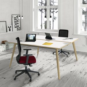Scrivania Woody a 2 postazioni contrap. - 120 x 166 cm - rovere / bianco - immagine 2