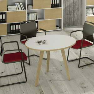 Tavolo riunione tondo Woody - diametro 100 cm - rovere / bianco - immagine 2