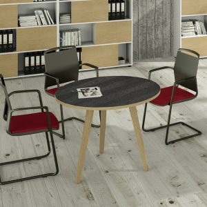 Tavolo riunione tondo Woody - diametro 100 cm - rovere / nero venato - immagine 1