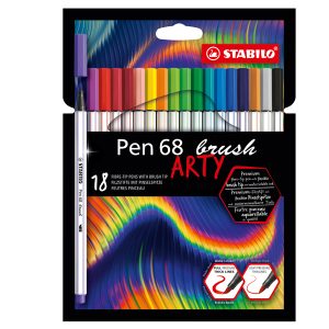 Pennarello Pen 68 Brush Arty Line 568/12 - colori assortiti - Stabilo - astuccio 12 pezzi - immagine 1