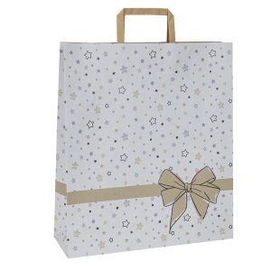 Shoppers - maniglie piattina - 26 x 11 x 34,5 cm - carta kraft - stars bianco - Mainetti Bags - conf. 25 pezzi - immagine 1