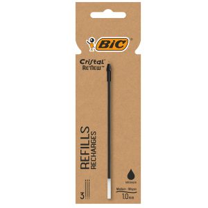 Refill sfera Cristal Re'New - punta 1 mm - nero - Bic - blister 3 pezzi - immagine 1