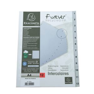 Intercalare numerico - PPL riciclato - A4 - 12 tasti - grigio - Exacompta - immagine 1