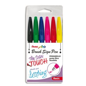 Pennarello Brush Sign Pen - colori assortiti - Pentel - conf. 6 pezzi - immagine 1