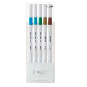 Fineliner Emott - tratto 0.4 mm - colori assortiti island - Uni Mitsubishi - conf. 5 pezzi - immagine 1