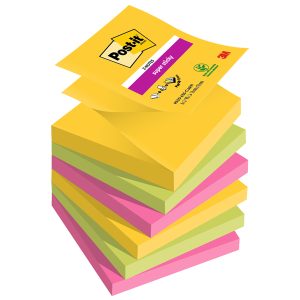 Blocco foglietti Super Sticky Z-Notes - R330-6SS-CARN - 76 x 76 mm - colori asssortiti - 90 fogli - Post-it® - conf. 6 pezzi - immagine 1